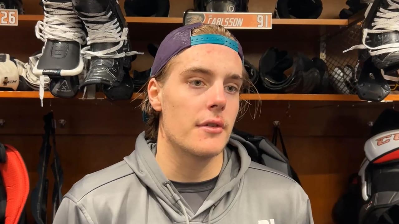 Leo Carlsson Postgame 2/9/24 | Anaheim Ducks