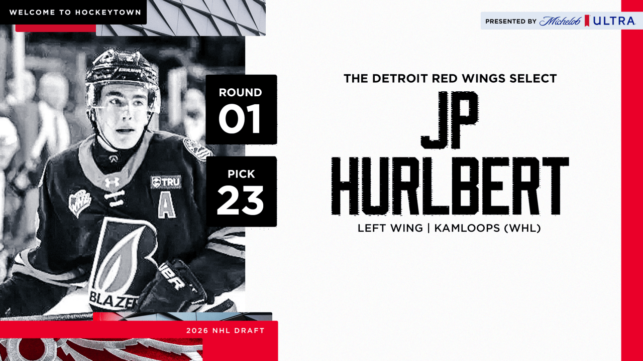 حدد Red Wings المهاجم JP Hurlbert في المركز 23 بشكل عام في 2026 NHL Draft | ديترويت ريد وينغز