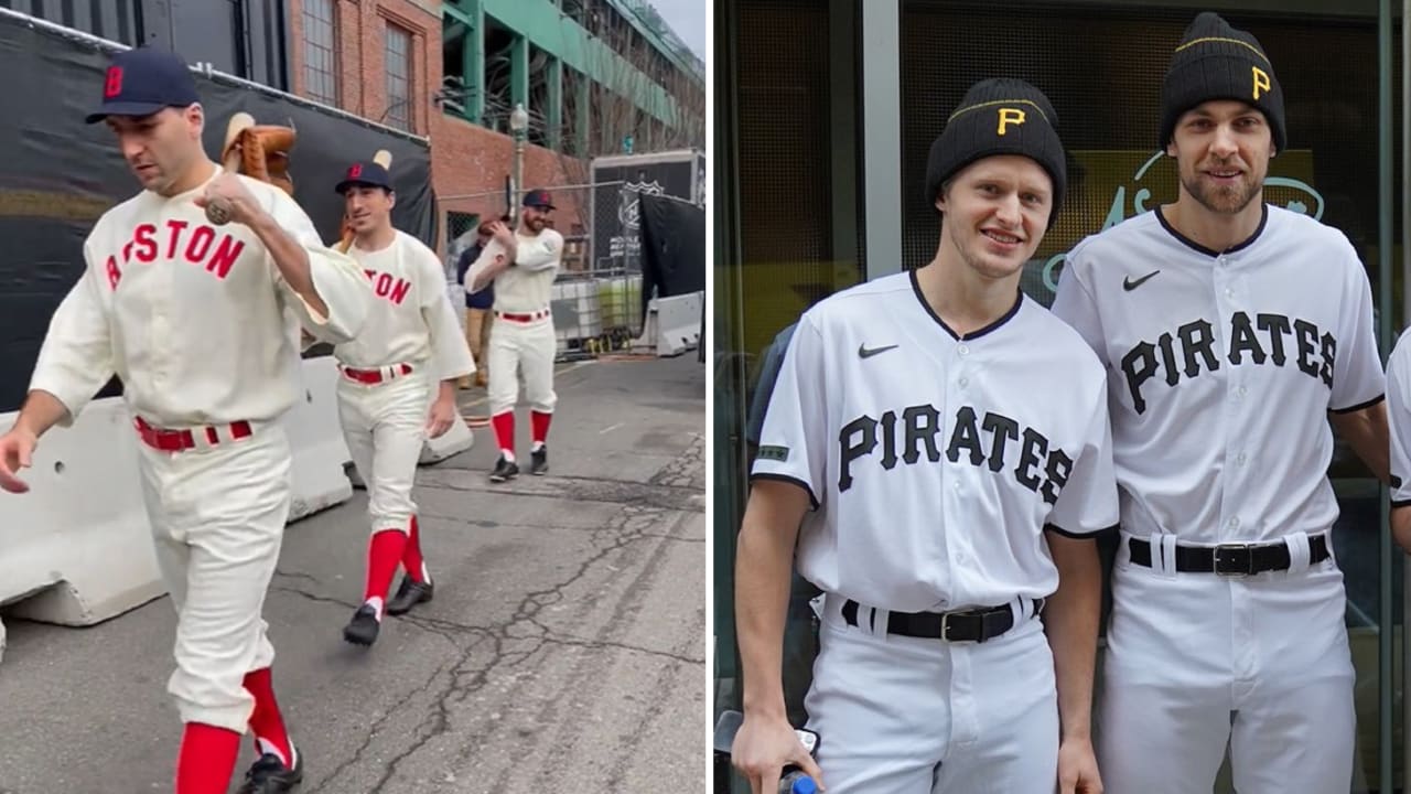 Bruins arrive at Fenway Park in vintage Red Sox jerseys ahead of