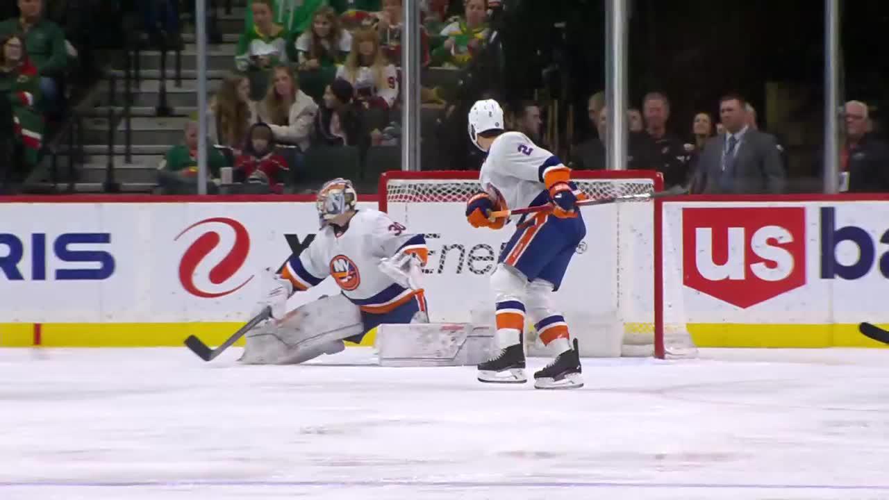 NYIMIN Dewar scores goal against Ilya Sorokin Minnesota Wild