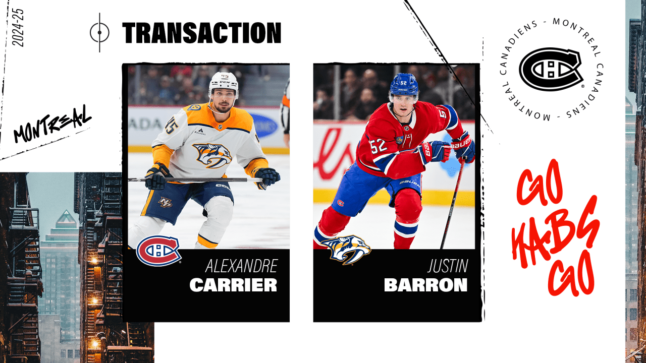 Canadiens purchase defenseman Alexandre Carrier from the Nashville Predators