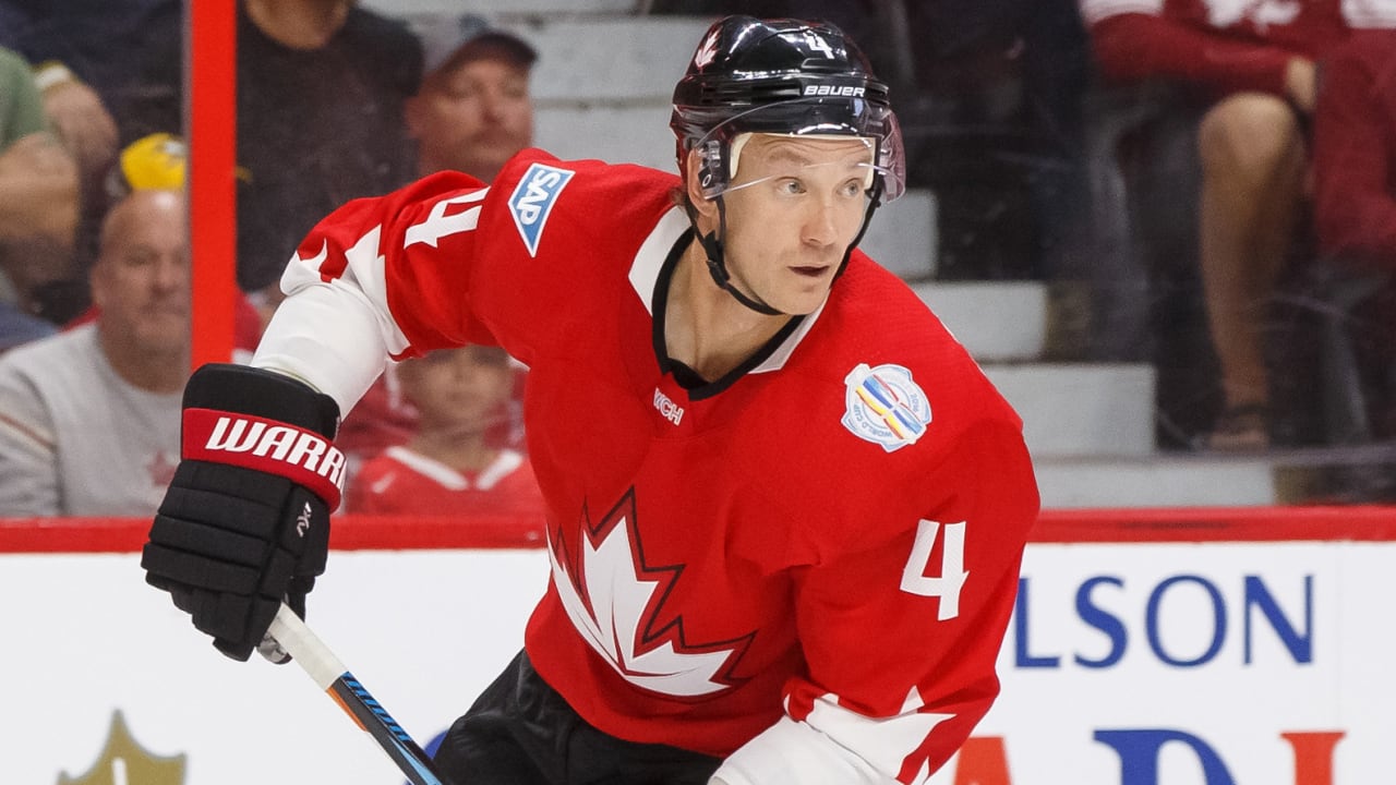 Jay Bouwmeester climbing Team Canada depth chart