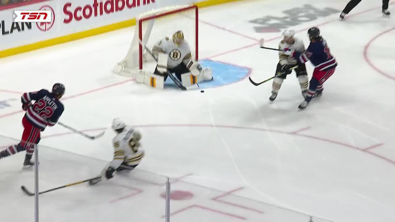 BOSWPG Lowry scores goal against Jeremy Swayman