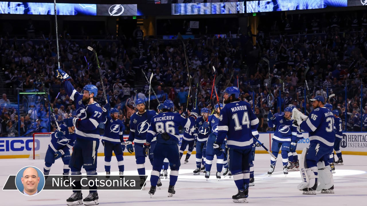 Tampa Bay Lightning fans gather around Amalie Arena to cheer in person