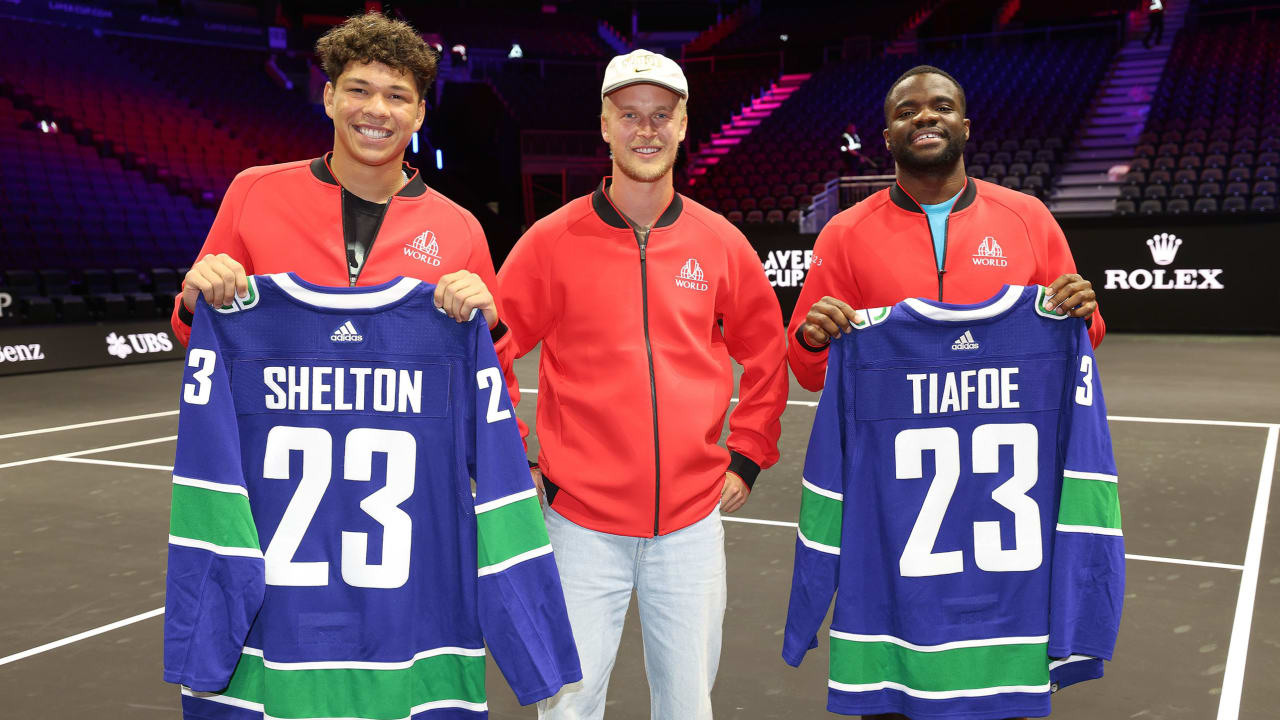 Team World's Ben Shelton toured Rogers Arena with Elias Pettersson, who  stopped along the way for a rally with Frances Tiafoe and a chat…
