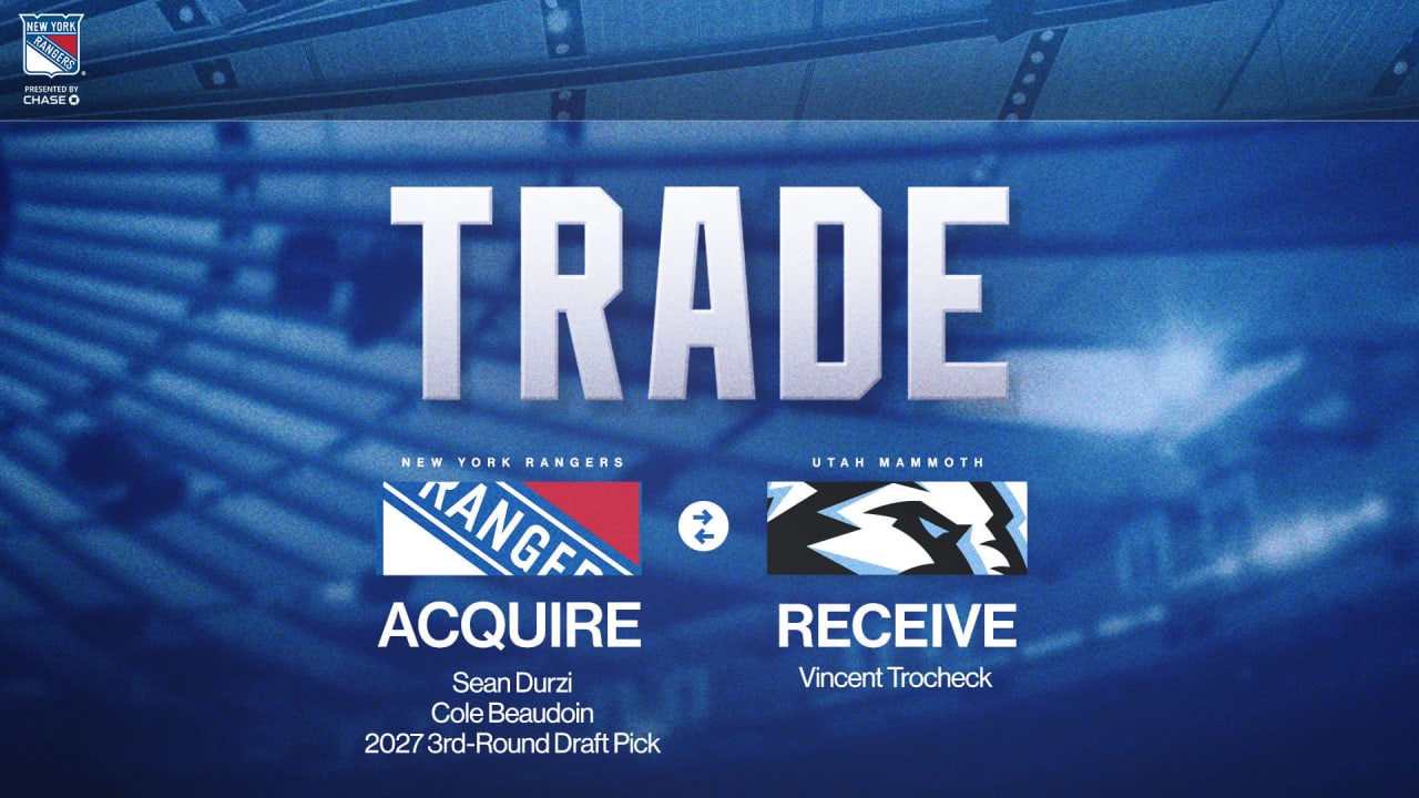 Rangers Acquire Sean Durzi, Cole Beaudoin, and a 2027 Third-Round Draft Pick in Exchange for Vincent Trocheck