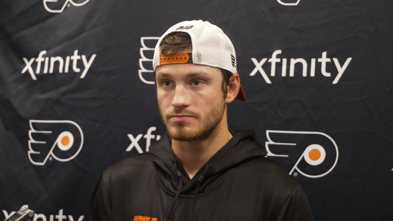 10/2 Joel Farabee speaks to media Philadelphia Flyers