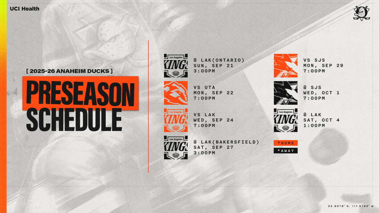 Ducks Announce 2025 Preseason Schedule | Anaheim Ducks