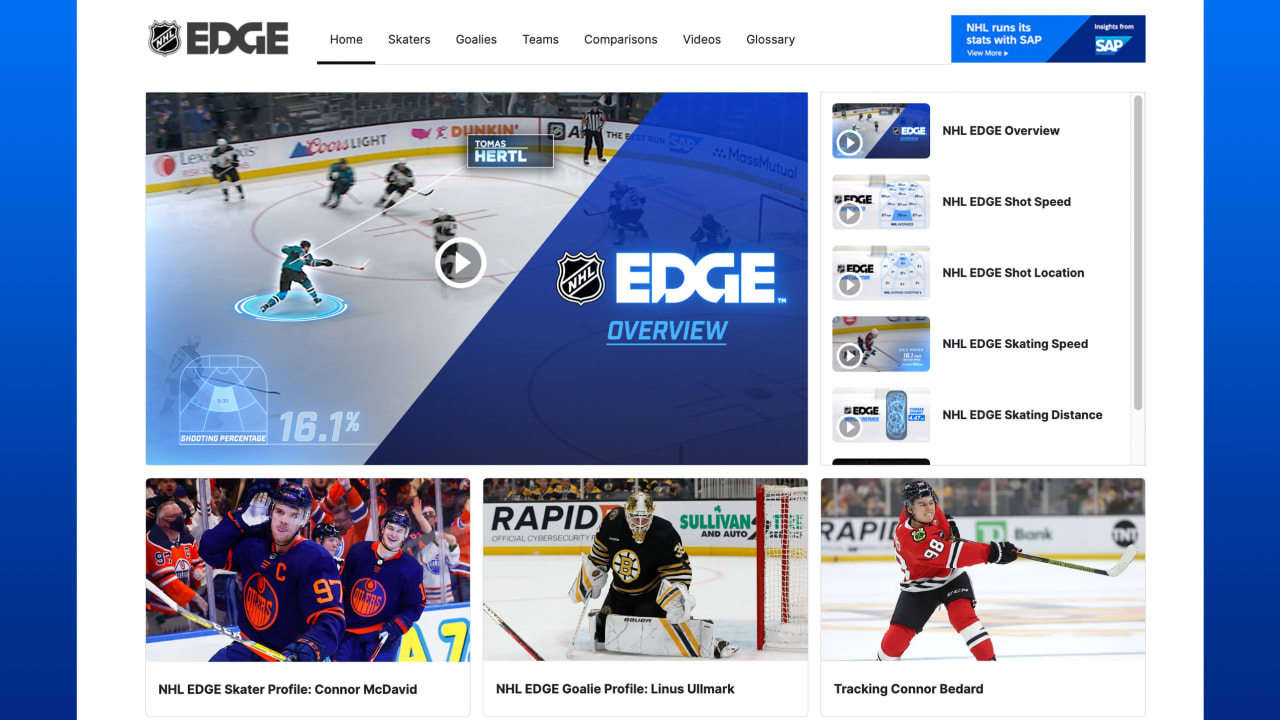 NHL EDGE website provides Puck and Player Tracking data to fans