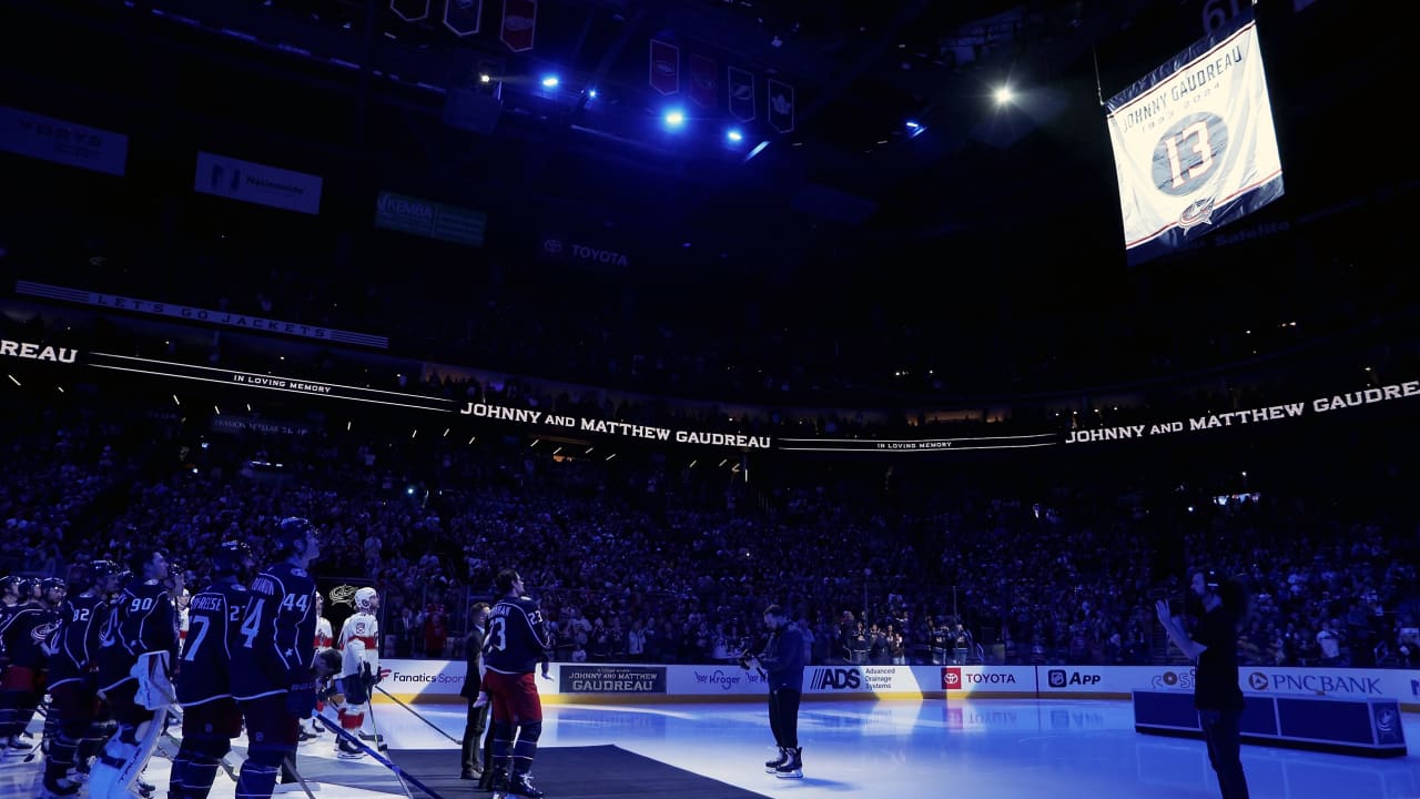 The Blue Jackets honor Johnny and Matthew Gaudreau before the home opener