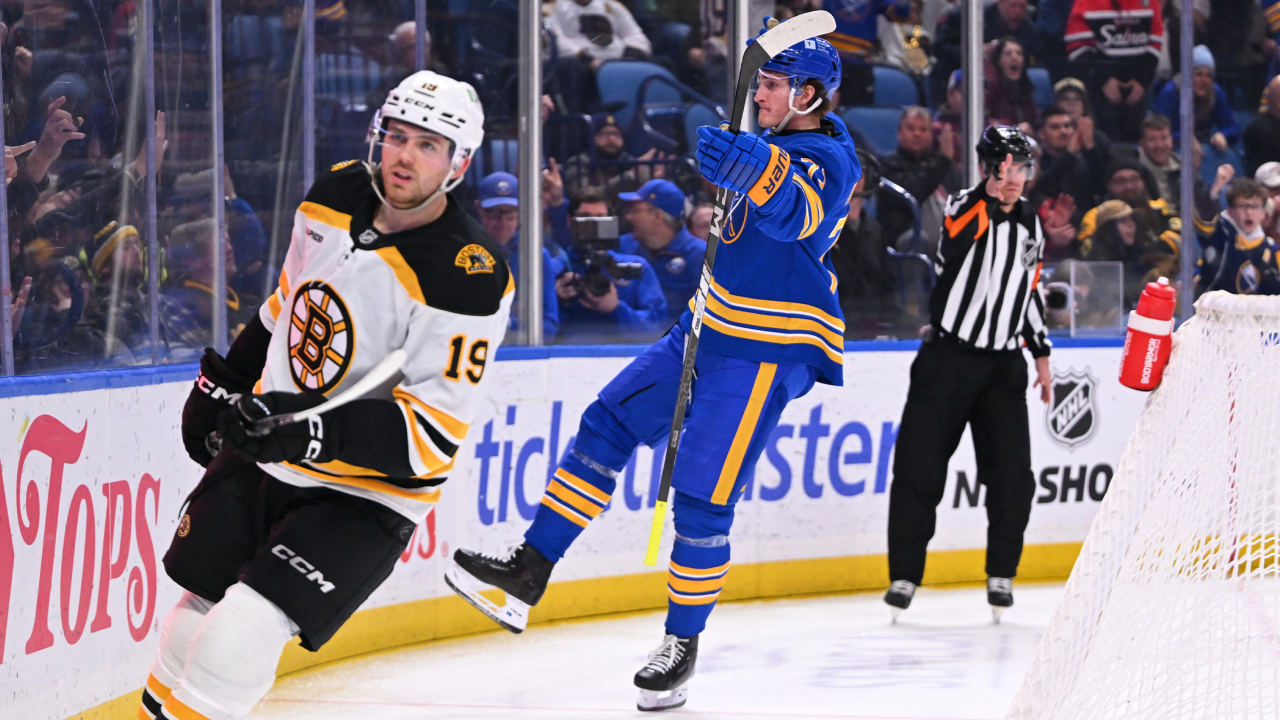 Thompson, Peterka each has hat trick, assist for Sabres in win against Bruins | Boston Bruins