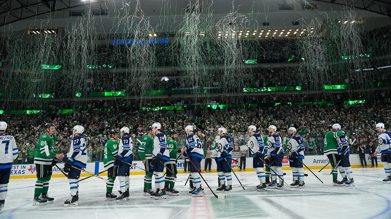 Jets teammates, Stars players, take extra time with Scheifele on handshake line