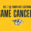 Nashville Predators Preseason Game at Tampa Bay Canceled Due to Tropical Storm Milton - 20241006