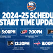 NHL Announces Updated Start Times for Islanders Games