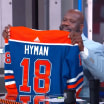 Shaquille ONeal gets signed Zach Hyman jersey from Oilers