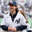 Jack Hughes Aerin Frankel throw out first pitch at Yankees game