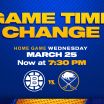 buffalo sabres broadcast time change boston bruins march 25