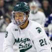 blue jackets cayden lindstrom working back at michigan state