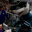 Sharks mascot rock paper scissors canadiens goalie sam Montembeault