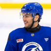 A familiar face in a new place: forward Lucas Mercuri meets UMass mentor forward Mitchell Chaffee at Tampa Bay Lightning development camp