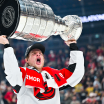 Jackson Blake emotional celebrating Stanley Cup with dad