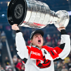 Jackson Blake emotional celebrating Stanley Cup with dad