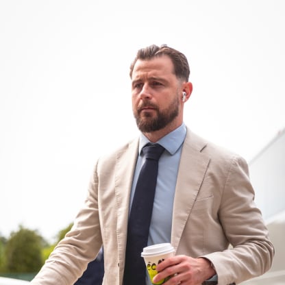 Tomas Tatar #90 of the New Jersey Devils arrives prior to Game Two of the First Round of the 2025 Stanley Cup Playoffs against the Carolina Hurricanes at Lenovo Center on April 22, 2025 in Raleigh, North Carolina. (Photo by Andrew Maclean/NHLI via Getty Images)
