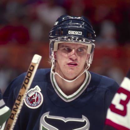 Hartford Whalers forward, Robert Petrovicky, headed to the bench during a line change during the game against the NJ Devils at the Meadowlands Arena ,East Rutherford, NJ, United States on October 20, 1992. (Photo by Steve Crandall/Getty Images)