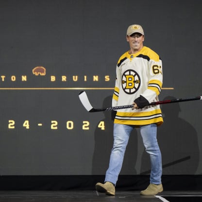 Bruins Model Centennial Jerseys at JetBlue Takeoff Event