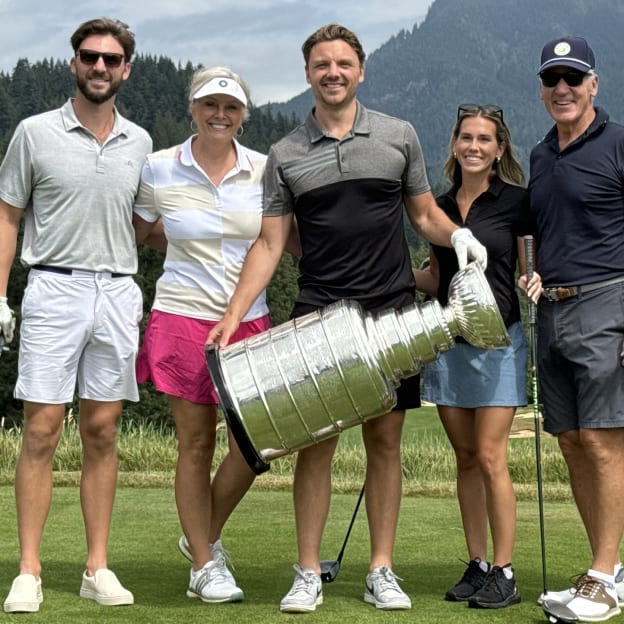 Reinhart family before teeing off at Capilano Golf and Country Club 