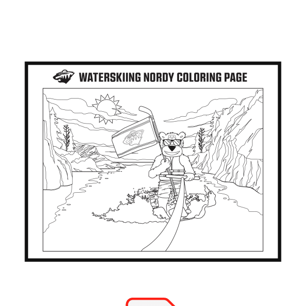 Waterskiing Nordy Coloring Page