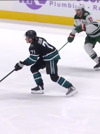 MIN@SJS: Celebrini scores goal against Marc-Andre Fleury