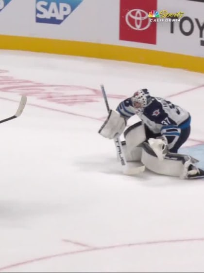 WPG@SJS: Celebrini scores goal against Connor Hellebuyck