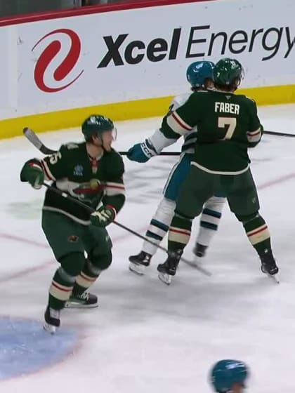 SJS@MIN: Celebrini scores goal against Marc-Andre Fleury