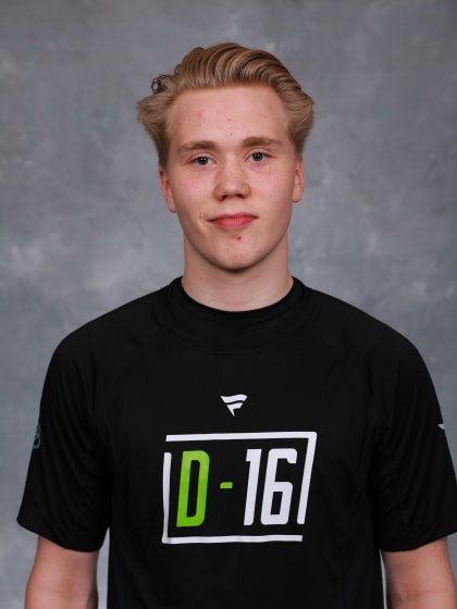 Lasse Boelius #16 poses for a headshot at the 2025 NHL Scouting Combine at the LECOM Harborcenter on June 5, 2025 in Buffalo, New York. (Photo by Bill Wippert/NHLI via Getty Images)