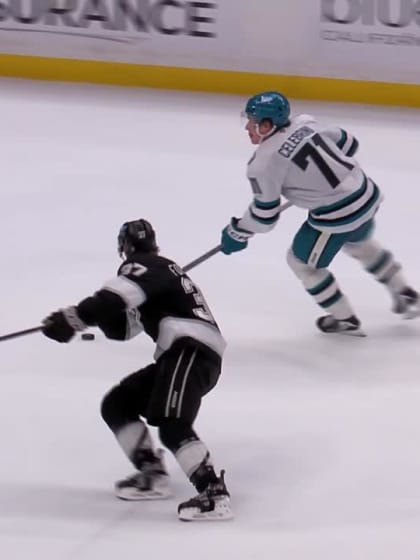 SJS@LAK: Celebrini scores goal against Darcy Kuemper