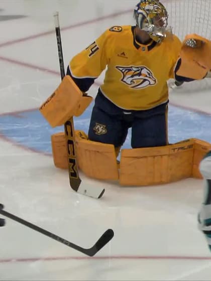 SJS@NSH: Celebrini scores goal against Juuse Saros