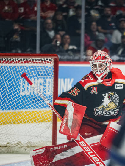 Postava ‘making some big saves’ for Griffins, rising to the occasion in 2026 Calder Cup Playoffs