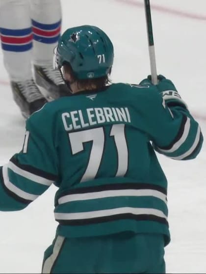 NYR@SJS: Celebrini scores goal against Spencer Martin