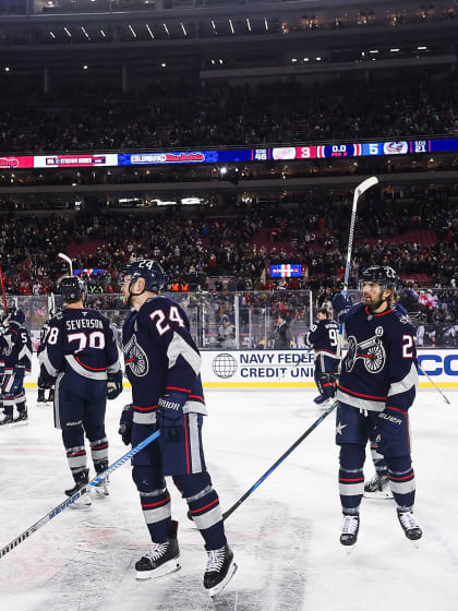 Blue Jackets, Red Wings pay tribute to Johnny Gaudreau at Stadium Series