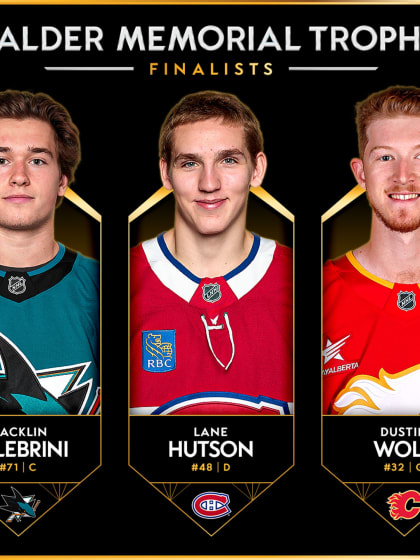 Calder Trophy finalists Sharks Macklin Celebrini, Canadiens Lane Hutson, Flames Dustin Wolf