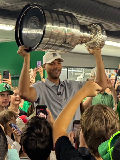 Summer with Stanley Seth Jones celebrates day with Stanley Cup at community rink