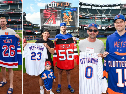 Vesey Haula Clutterbuck visit Mets during hockey jersey night