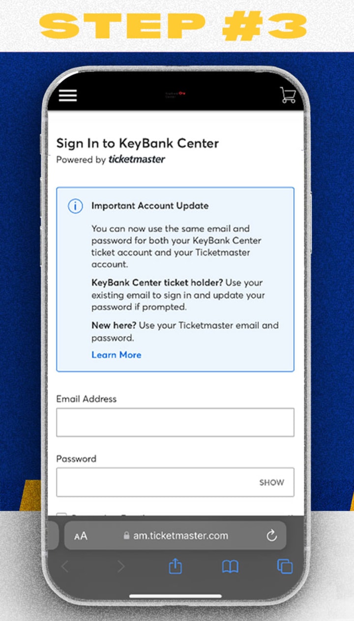 mobile ticket resell step 3, sign into Key Bank center