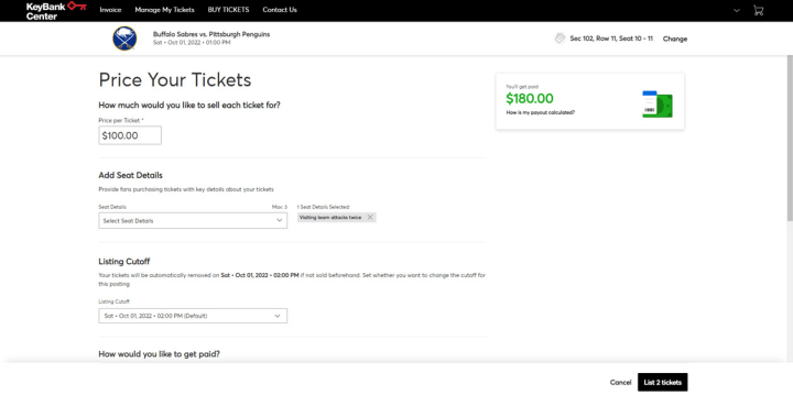 Desktop Ticket Resell step 5, price your tickets