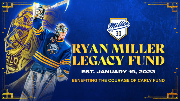 Ryan Miller Legacy Fund graphic, established January 18th 2023, benefiting the courage of Carly fund