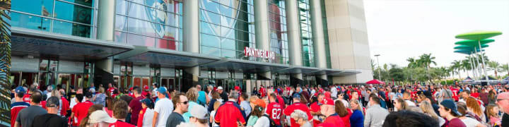 Fans outside Panthers arena entrance