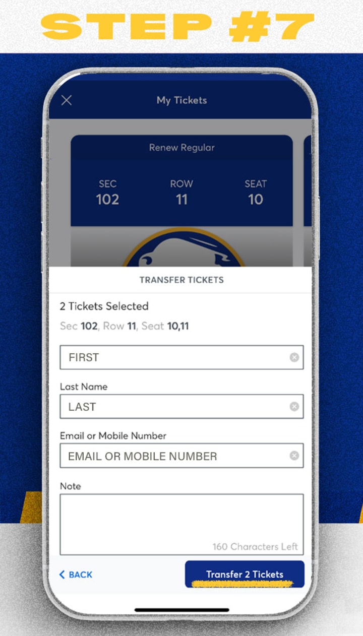 Mobile ticket transfer step 7, entering ticket information