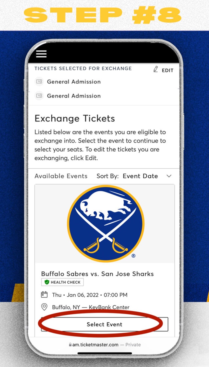 Mobile ticket exchange step 8. select the event you would like to exchange