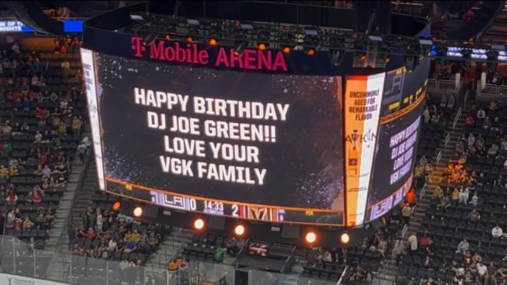 T-mobile Arena showing a Happy Birthday message on Knightron during a game